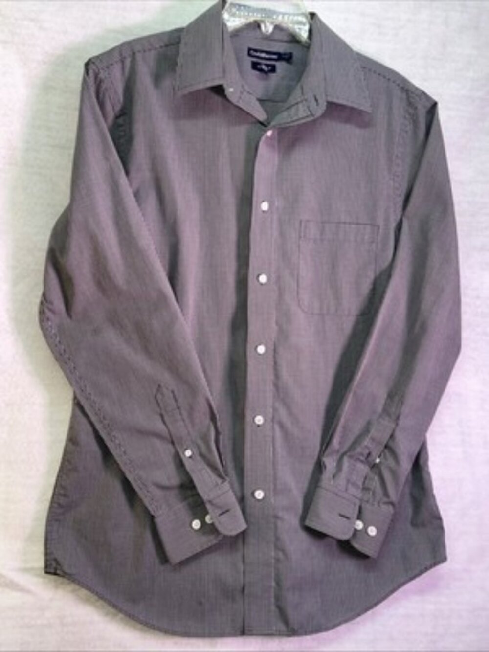 Croft Barrow Mens Dress Shirt Sz 15.5 34/35 Check Wrinkle Free Classic Fit Black